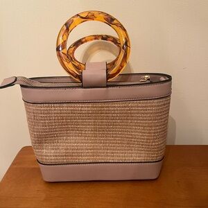 Acrylic Tortoiseshell Top Handle Woven Bag